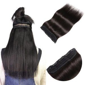 15" Clip in 100% Human Hair Extensions 1pc with 5 Clips 80g Natural Black